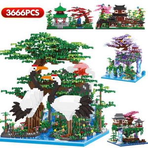 Bloklar 3666pcs Mini City Geleneksel Çin Sarayı Mimarlık Yapı Blokları Şelale Ağaç Ev Tuğlaları Çocuklar İçin Hediyeler R230718