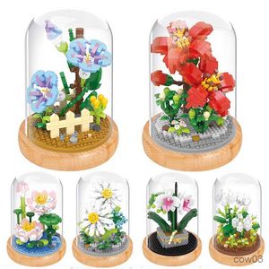 Blöcke Mini Baustein Blumen DIY Jasmin Baumwolle Topfpflanze Blumenstrauß Home Ornamente Modell Zusammengebauter Blumenblock Kinder Spielzeug Geschenk R230718