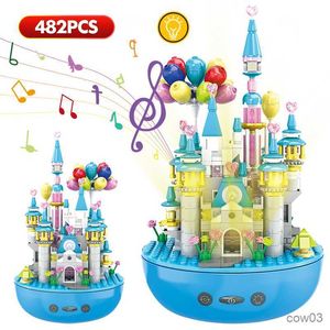 Блоки 482pcs City Creative Castle Roting Music Build Blocks Architecture House Кирпичи со светодиодными игрушками для детей R230718