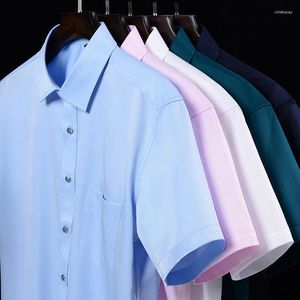 Camisas sociais masculinas Tops de escritório não ferrosos Manga curta formal formal elástico macio resistente a rugas Casual verão cor sólida