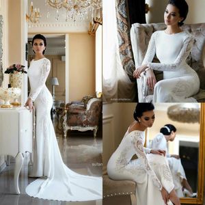 Modest Mermaid Wedding Dresses Lace Appliqued Beaded Berta Sweep Train Boho Wedding Dress Bridal Gowns Sleeves abiti da sposa249N