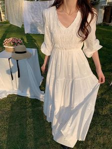 Vestidos casuais 2023 verão chiffon branco mulher vestido midi escritório senhora doce elegante festa praia vestido de verão moda coreana