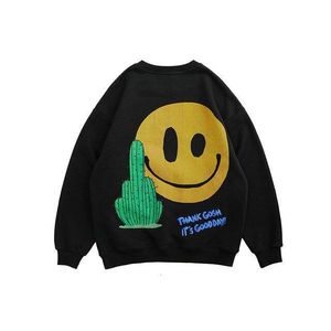 Herrtröjor tröjor vita crewneck sweatshirt män streetwear high street söt rolig leende överdimensionerad kvinna bekväma kawaii pullover 230718