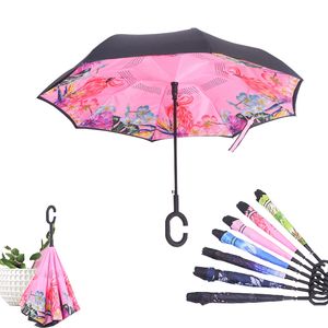 Ombrelli Ombrello pieghevole automatico inverso colorato Uomo Donna Sole Pioggia Auto Ombrelli invertiti Doppio strato Anti UV Self Stand Parapluie 230717