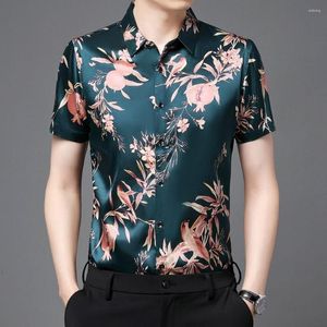 Polos Masculinos Estilo Chinês Fashion Print Flower Print Polo-Shirt Low Key Alta Qualidade Manga Curta Roupas Masculinas Verão Clássico Tops W5597