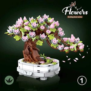 Blocchi di fiori di ciliegio Blocchi di costruzione in vaso Fiore Bouquet di piante fai da te Mini Bonsai Decorazioni per la casa Giocattoli assemblati per bambini Regalo per ragazza R230718