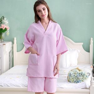 Roupa de dormir feminina de algodão Khan Vapor terno feminino masculino Roupão de banho para meninas Camisola Waffle Macio Primavera Verão Outono