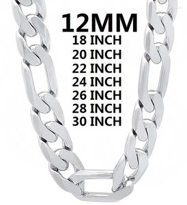 Łańcuchy Solidny 925 Srebrny naszyjnik dla mężczyzn Klasyczny łańcuch kubańska 12 mm 18-30 cali urok wysokiej jakości biżuteria modna ślub