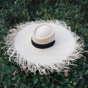 Cappelli a tesa larga da donna spiaggia grande con nastro lungo cappello oversize moda antivento da donna cappello estivo in rafia Panama visiera anti UV