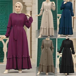 Etniska kläder Autumn Marocko Dress Muslim Women Zipper Open Abaya India Abayas Dubai Turkiet Islam Party Kaftan Robe Longue Vestidos Largos