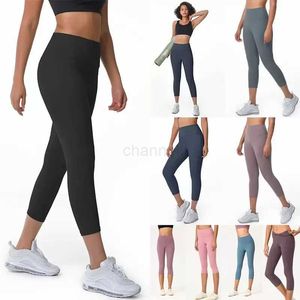 Outfit Lulu Womens Leggings Cropped Pants Fitness double sided brushed nude skin friendly high waist and hip tight Running Capris Workout Gym Clothi