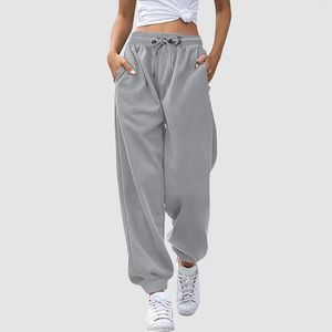 Kvinnor Pants Ladies Casual Sweat Women Fashion Solid Bottom Sweatpants fickor Hög midja sportig gymmet Athletic Fit Jogger Trousers