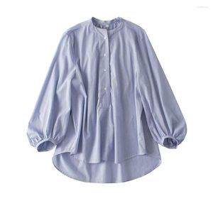 Женские блузки весна летняя женщина рубашка повседневная корейская топ-блузя небо, голубое ореагирование