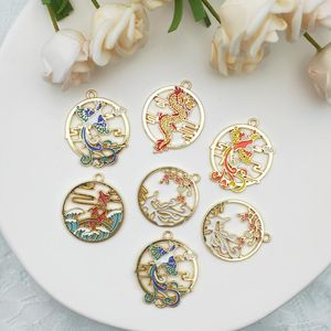 Charms 10 pçs estilo chinês pingente de liga de óleo gotejamento DIY dragão Phoenix nove cauda esmalte fazendo brincos chaveiro pulseira