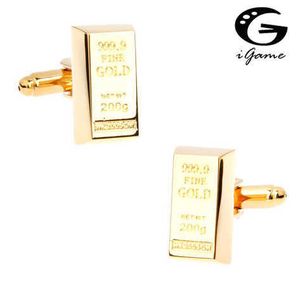 Manschettenknöpfe iGame Golden Bar Manschettenknöpfe Qualität Messing Material Golden Brick Design Kostenloser Versand HKD230718