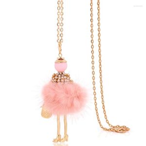 Pendant Necklaces Arrival 2023 High Quality Pink Doll Necklace For Women Fashion Big Fur Long Chains Color Jewelry