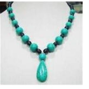 New 7-8mm Black Tahitian Pearl & Turquoise Necklace 18 2605