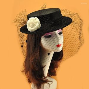 Basker retro kvinnor slöja fedora hatt för elegant dam fascinator jazz cap fläsk paj