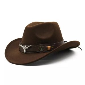Western Cowboy Top Hat for Women Men Fedora Hats Fedoras Vintage Felt Cap Autumn Winter Caps Trilby 16colors