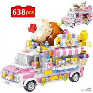 Blöcke 638 Stück City Street View Ice Car Food Shop Bausteine Hamburg Dessert Fahrzeug Figur Blöcke Ziegel Spielzeug für Kinder R230718