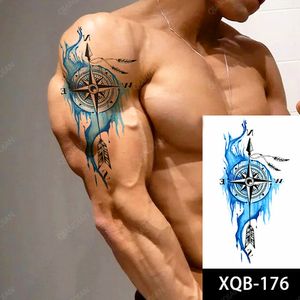 1pc erkek erkek su geçirmez geçici dövmeler sahte dövme çıkartmaları vücut kolu önkol serin sanat hipster pusula ok