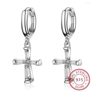 Dangle Earrings Wholesale Real 925 Sterling Silver Small Loop Cross Cross Cross Cross Cross Drop for Women Girs
