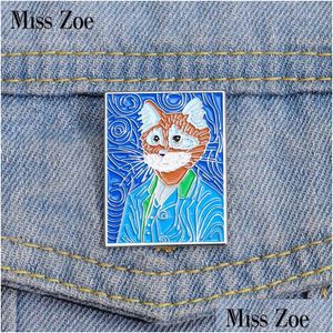 Pins Brooches Self-Portrayal Enamel Pins Custom Cat Van Gogh Lapel Badges Animal Oil Painting Jewelry Gift For Kids Friends Drop Del Dhc7R