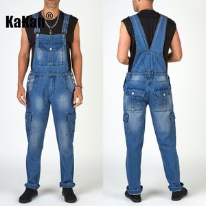 Jeans da uomo Kakan European and American Street Trendsetter Multi Pocket Bretella Tuta blu K34 667 230718