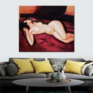 Famous Portrait Canvas Art Amedeo Modigliani Painting Nude Lying on the Back Handmade Modern Cafe Bar Decor