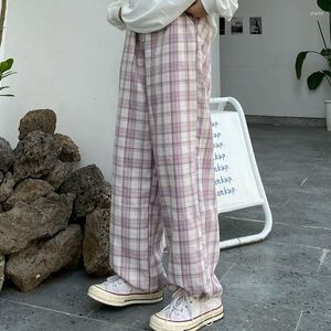 Pantaloni da donna Harajuku giapponese Streetwear Plaid Moda donna Rosa Vita alta Pantaloni larghi casuali Harem hip-hop