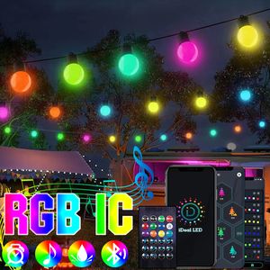 Garden Decorations RGBIC Smart LED Ball Garland Fairy String Lights Bluetooth Multi Color Waterproof Outdoor Lamp Holiday Wedding Party Light Decor 230717