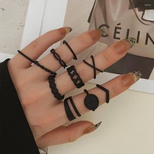 Cluster Rings Kisswife 10st/Set Black Frosting Set For Women Men Geometric Irregularity Finger Punk Jewelry Christmas Party Gifts