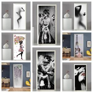 Wall Stickers Sexy Women 3D Door Peel Stick Vinyl Sticker Toilet Cover Decal Home Design Re Wallpaper Art Decor Murals 230717