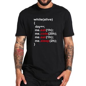 Yaşayan Programcı T Shirt Live Eat Kodu Ye Sleep Basit Mektup Tasarım Geek Kodlayıcı Tshirt AB boyutu