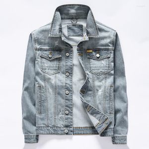 Herrjackor Autumn Denim Vintage Cotton Moto Biker Jacketrockar Män Slim Stretch Casual Jean Outerkläder avvandla kragerock