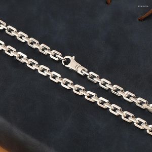 Chains Solid 925 Sterling Silver Square Box Necklace For Mens Womens Fine Hip Hop Simple Cowboy Link Chain Jewelry 6mm