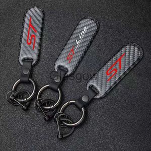 Car Key New Fashion HighGrade Carbon Fiber Car Keychain Rotating Horseshoe Rings For Ford Focus ST Mondeo ST Line Car Accessories x0718