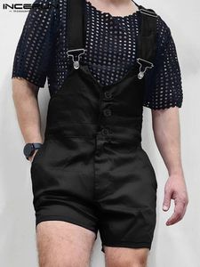 Męskie spodnie Inderun Men Rompers Solid Kolor Button Pockets Streetwear Casual Suspender Jumps 2023 Straps kombinezon Plus Size 230718