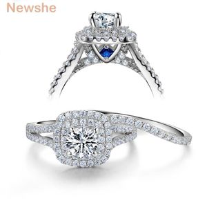 2 datorer Solid 925 Sterling Silver Women's Wedding Ring Set Victorian Style Blue Side Stones Classic Smyck för Women302P