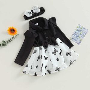 女の子のドレスmaベイビー0-24m新生児の女の赤ちゃんのドレス秋の春の長袖蝶のプリントa-line dresses for Girl