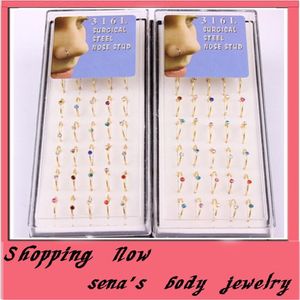 Hoop Nose Ring 48st Lot Mix 6 Color Cz Gem Body Jewelry Piercing Nose Stud Nose Rings280d