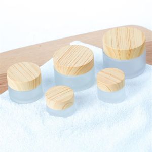 5ml 10ml 15ml 20ml 30ml 50ml 100ml Frosted Containers Bottles Packaging Face Cream Glass Cosmetic Jar with Bamboo Wood Lids for Lo207q