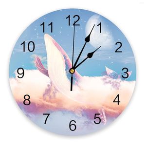 Relógios de parede Baleia estrelada Nuvens Relógio de desenhos animados Design moderno Decoração de sala de estar Cozinha Silencioso Decoração de casa