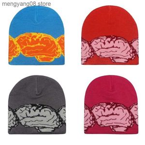 Beanie/Totenkopfkappen Y2K Hip-Hop Unisex Beanie Mütze Herren Herbst und Winter Harajuku Stil Foto Requisiten Vielseitig mit Gehirnmuster T230719