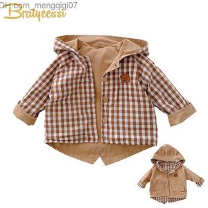 Coat Reversible baby jacket bear cotton hooded children's jacket girl boy clothing casual children's jacket 1-6Y Z230720