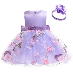 Flower Butterfly Baby Girls Dress 1 2 3 4 5 Years Summer Mesh Brodery Little Princess Dress Christmas Party Gift Kids kläder