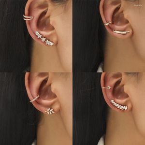 Brincos de tachas douradas Folhas em forma de C para mulheres Geométricas Simples Cartilagem Falsa Zircão Ear Cuff Conjunto Jóias Acessórios