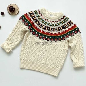 Pullover tröja barn baby kläder höst jacquard långa ärmar stickning tröjor vinter barn bomulls jul pojkar flickor pullovers toppar hkd230719