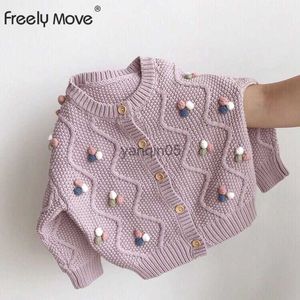 Pullover Move Freel Autumn Winter Kids Baby Girls Full Sleeve Single Breated Top Outwear Toddler Children Knit kläder Flocking tröja HKD230719