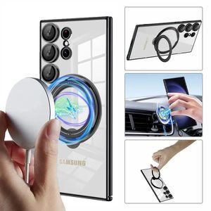 Samsung Galaxy S23 S22 Ultra Plus A52 A52S A54 A14 A34 5G Magsafe Kablosuz Şarj Kamera Lens Tutucu Kapağı İçin Şeffaf Manyetik Kasa